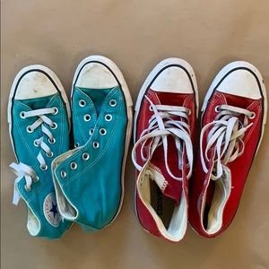 Red and Teal CONVERSE PAIRS (size 7 and 7.5)